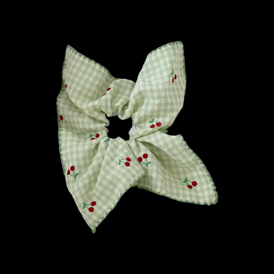 French Cherry Blossom Scrunchie - Lattice Floral Hair Tie (3 Spring Colors)