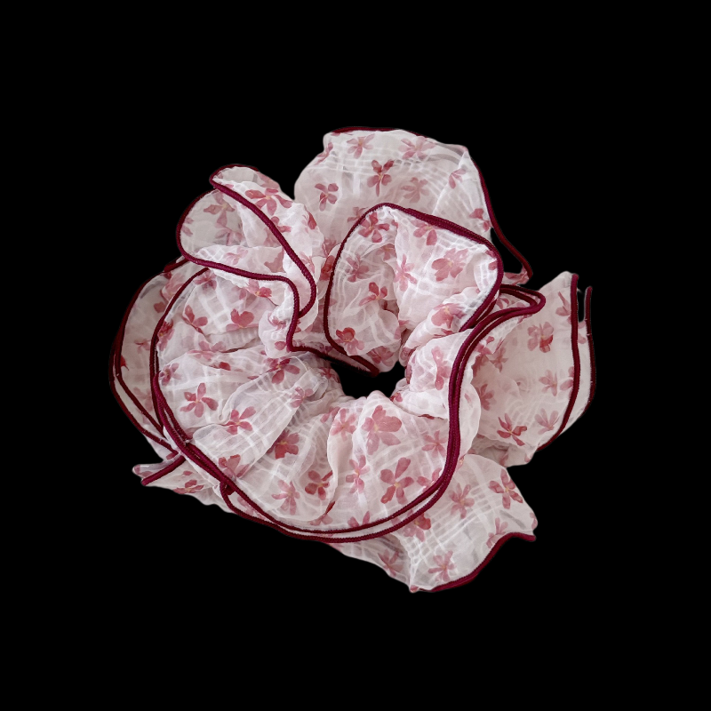 Cherry Blossom Scrunchie - 4-Layer Ruffle Hair Tie (French Lazy Girl Style)