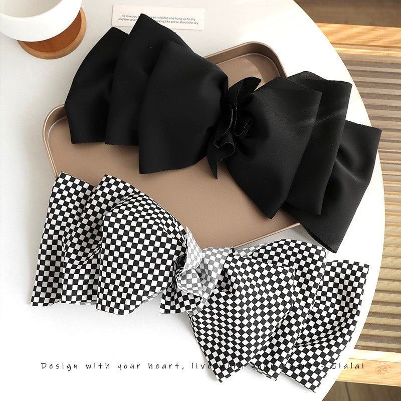 Checkered Bow Hair Clip - Oversized Spring Clip (2 Styles)