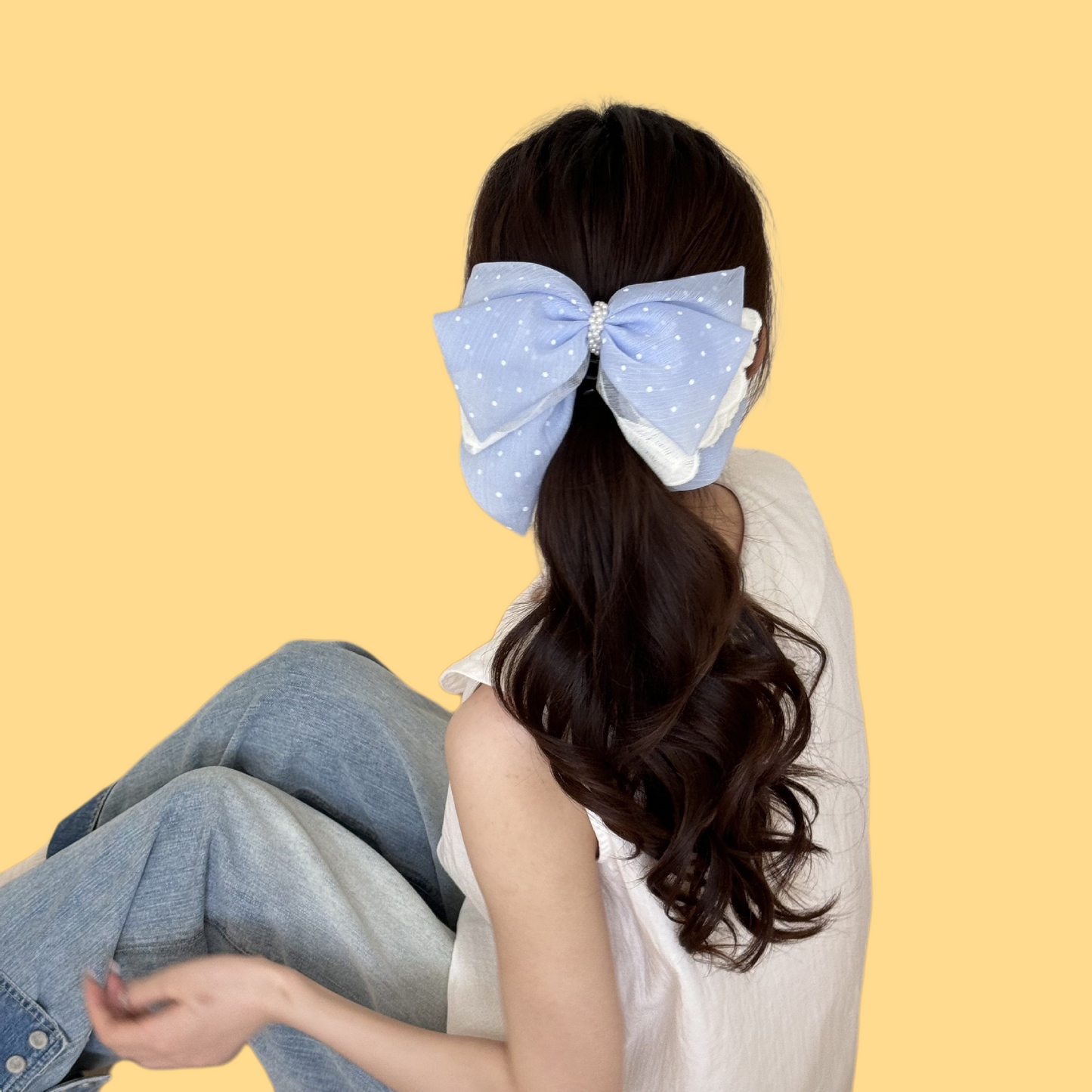 Starry Mesh Hair Claw - Pearl Bow Clip