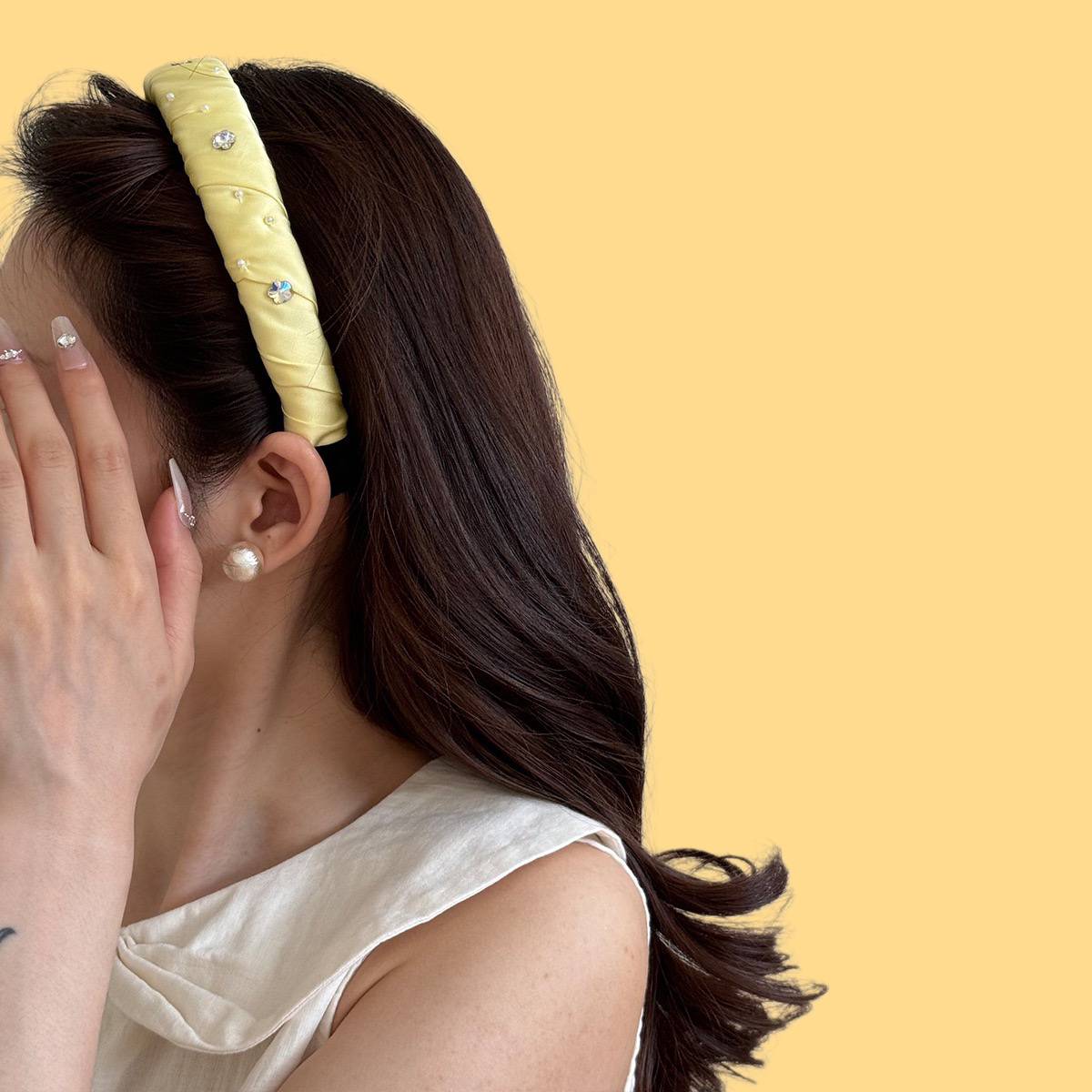 Satin Ruched Headband - Crystal Embellished Wide Band (French Luxe Collection)