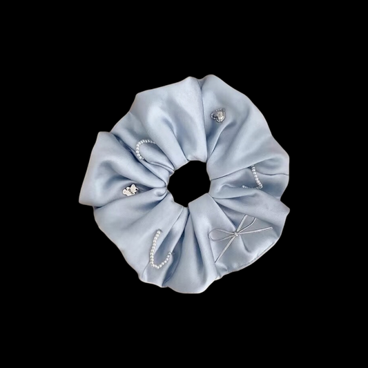 Silk Ribbon Scrunchies - Vintage Luxe Hair Tie (Baby Blue)