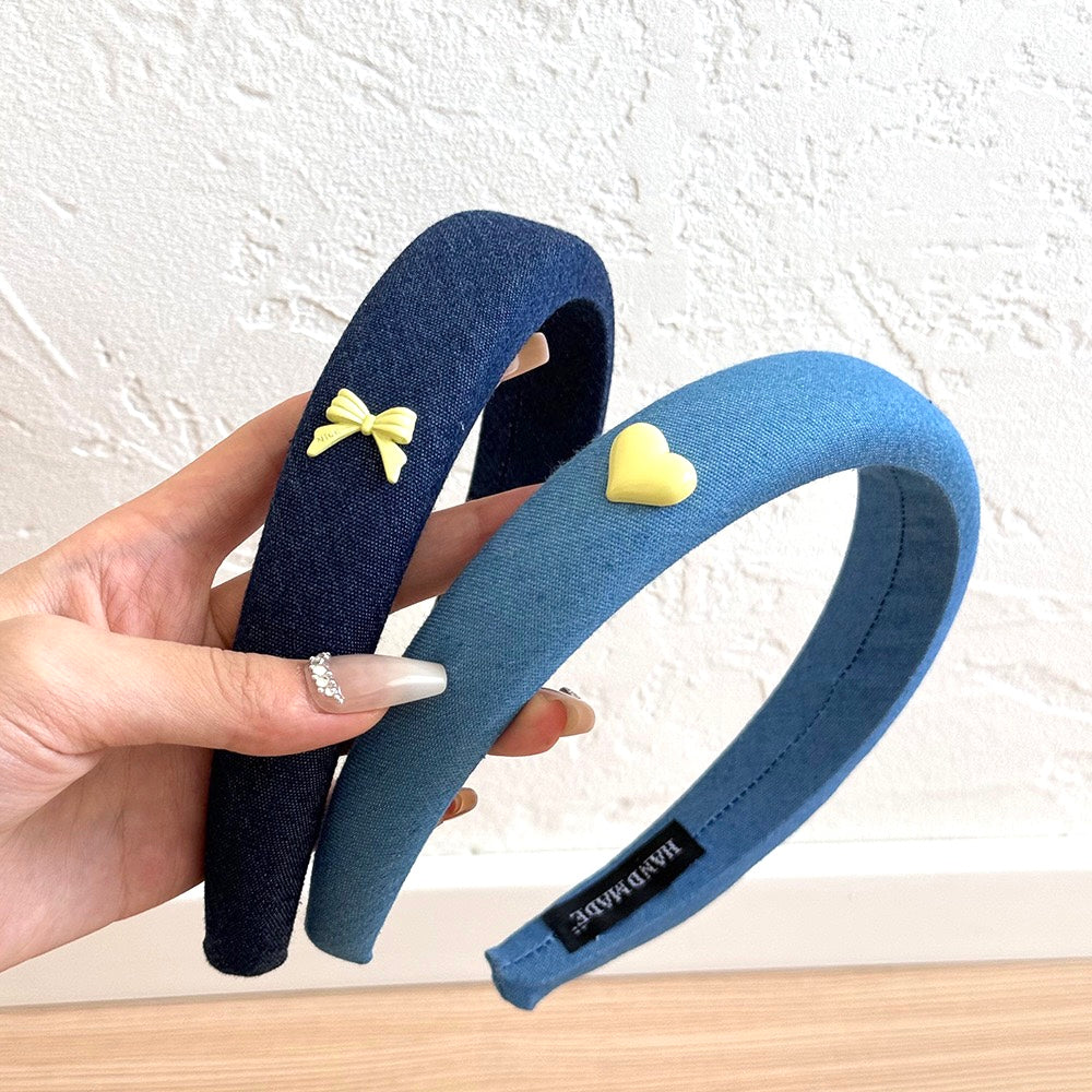 Denim & Hearts Headband - Retro Blue Hair Accessory (Sweet & Edgy Styles)