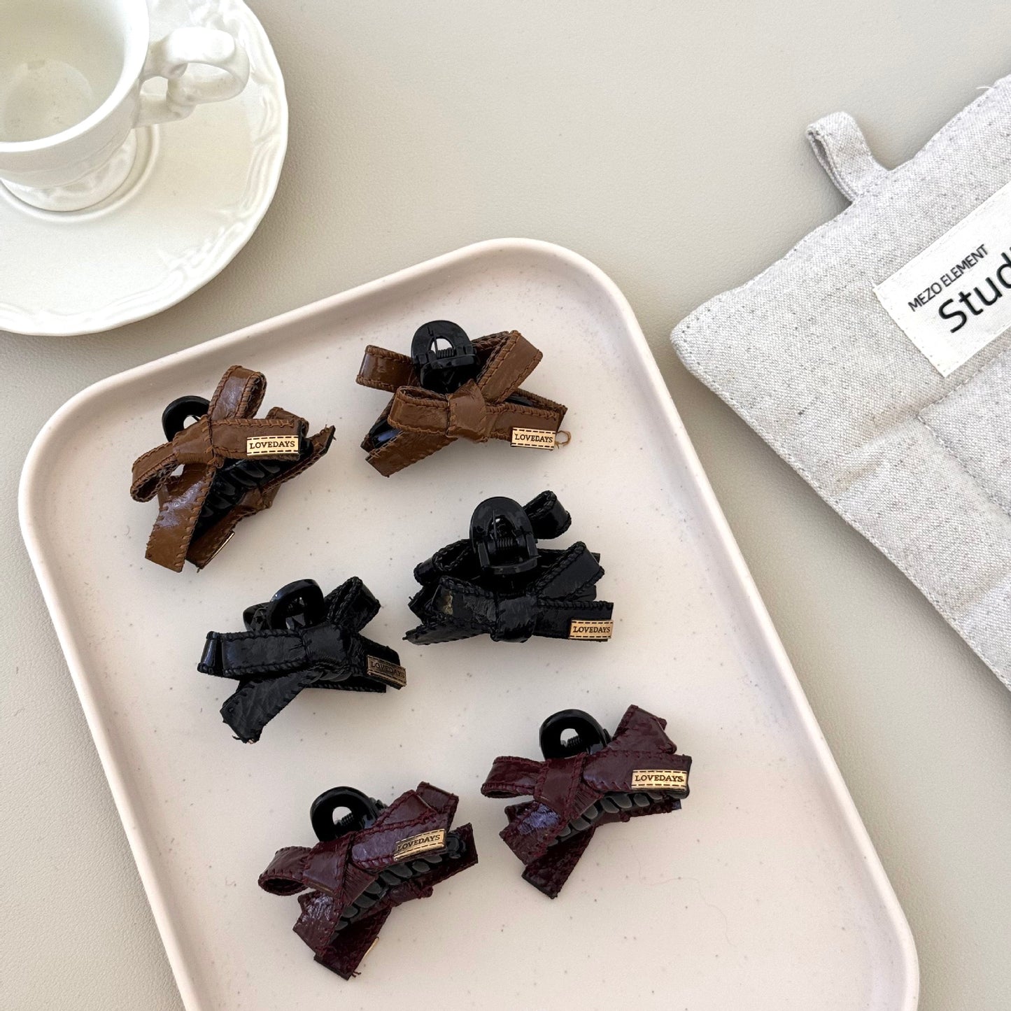 Leather Bow Clip - Gold Logo Hair Claw (3 Colors)