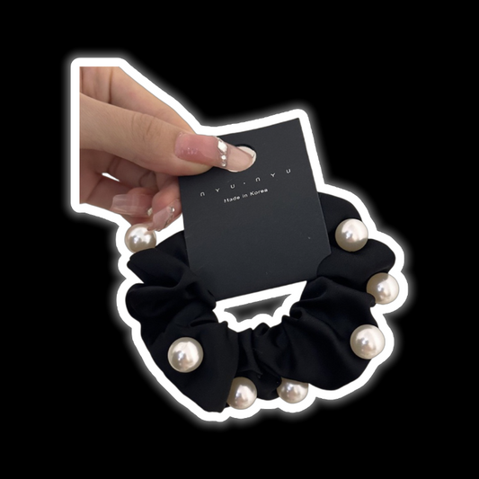 Pearl Bow Hair Tie - Black Velvet Scrunchie (2 Styles)